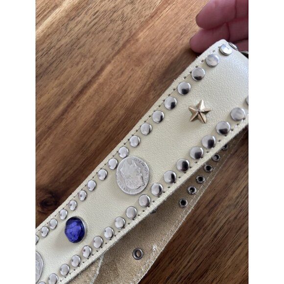 Vintage Boho Leather Belt FAUX STONES coin‎ Festival Boho Gypsy Western Cowgirl main image 11